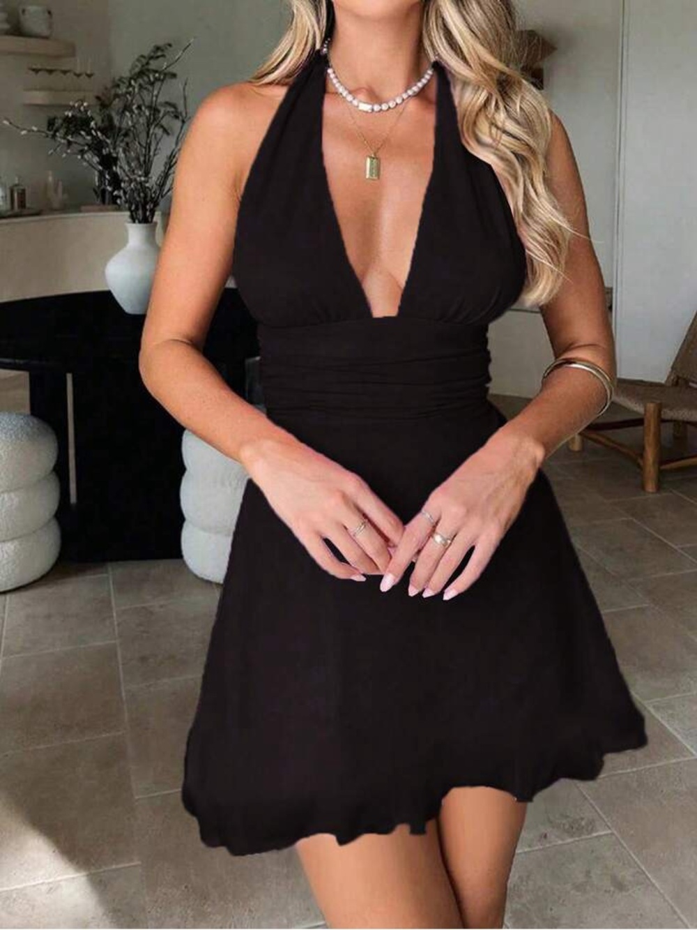 SHEIN Black Halter Skater Dress – Lightweight, Flowy, Versatile